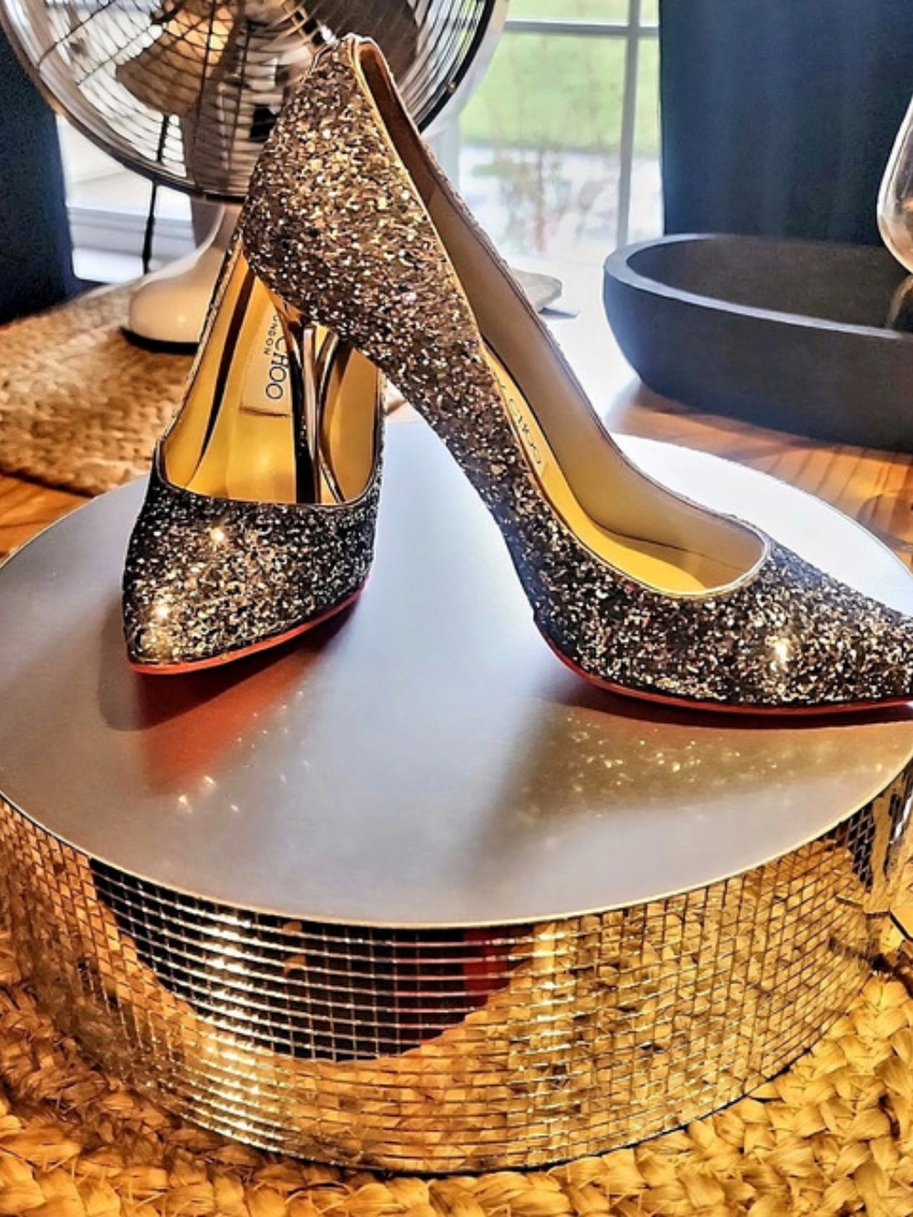 Jimmy Choo Romy Glitter Point-Toe Pumps Black & Silver EU 35